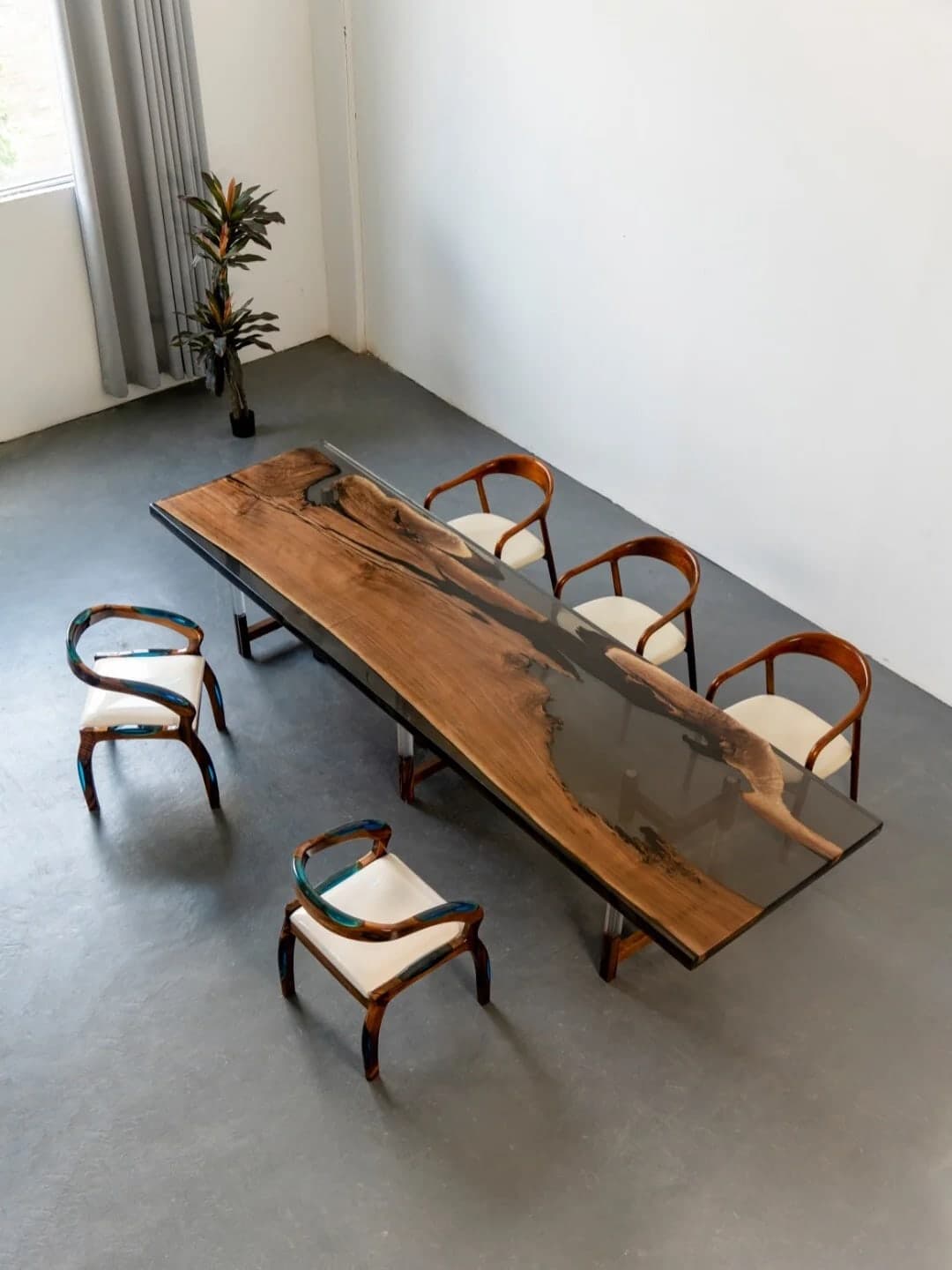 Imperial dining table in South American walnut and epoxy resin, 200 by 100 centimetres